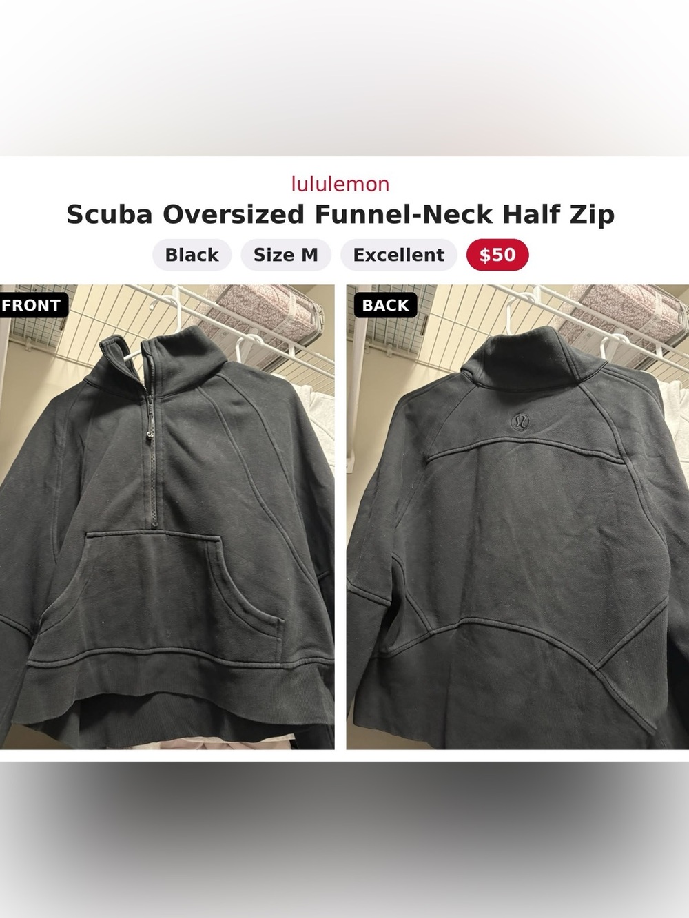 lululemon athletica Black Scuba Oversized Funnel-Neck Half Zip